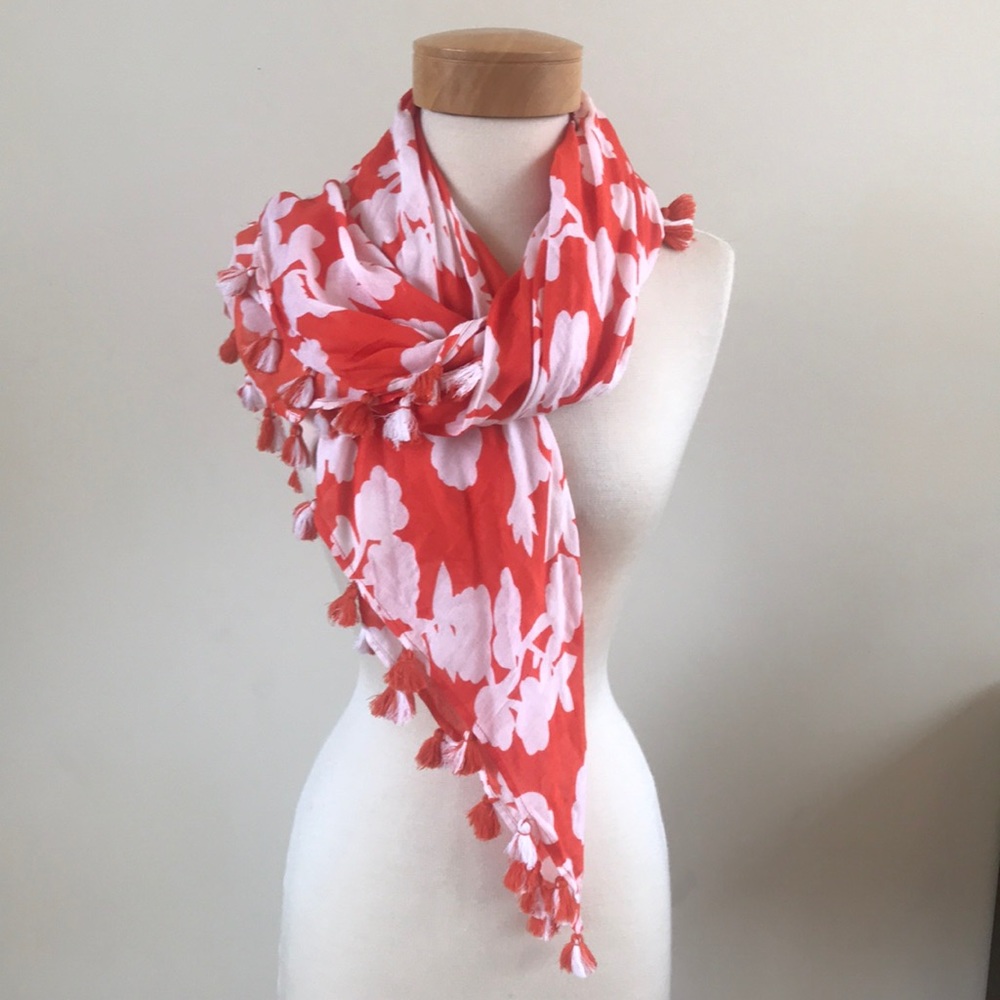 Boho tassel edge botanical silhouette scarf
